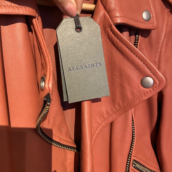 All Saints Red Leather Size XS Biker Jacket NEW - Picture 14 of 14